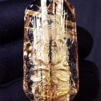 天然水晶巴西老矿钛晶观音项链吊坠16克金发晶钛晶板钛猫眼原矿贺