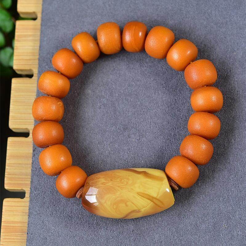 天然欧洲原矿老蜡配蜜蜡马蹄珠手链手串13.5mm无优化无烤色琥珀秀