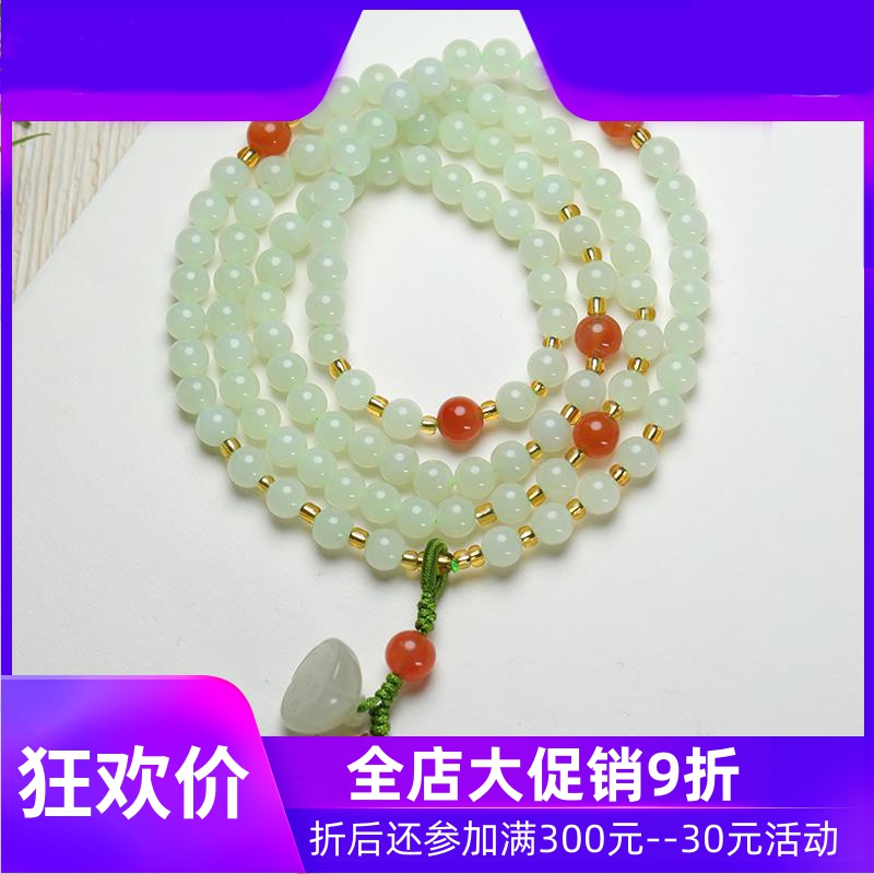 和田玉多圈手链女款碧玉手串青白玉项链毛衣链圆珠串珠手链mzr
