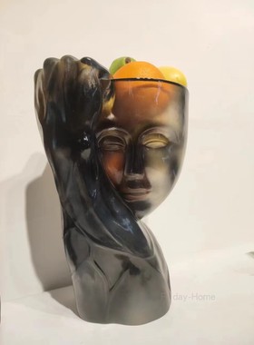 简约现代抽象艺术雕塑人脸花盆果盘服装店样板房酒店软装摆件