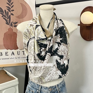 多种戴法：法式复古大方巾夏天海边沙滩抹胸丝巾拍照防晒网红头巾