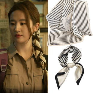玫瑰的故事同款黄亦玫刘亦菲条纹发带缎面高级感绑发丝巾方巾头巾