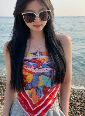 夏季小清新红色丝巾拍照头巾女90大方巾复古装饰领巾披肩外搭防晒