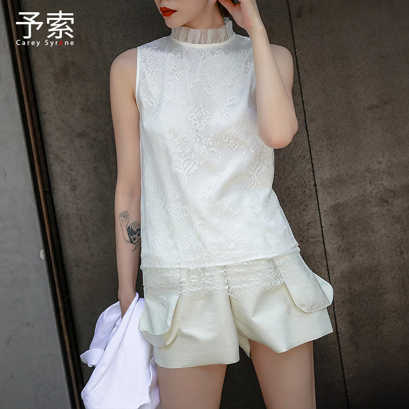 欧货蕾丝衫女2019春装新款白色修身木耳领百搭雪纺无袖上衣打底衫|msdalam kategori Butik wanita / wanita, baju lace/baju chiffon - dari Buy2taobao.com untuk memberikan perkhidmatan ejen Taobao profesional membeli