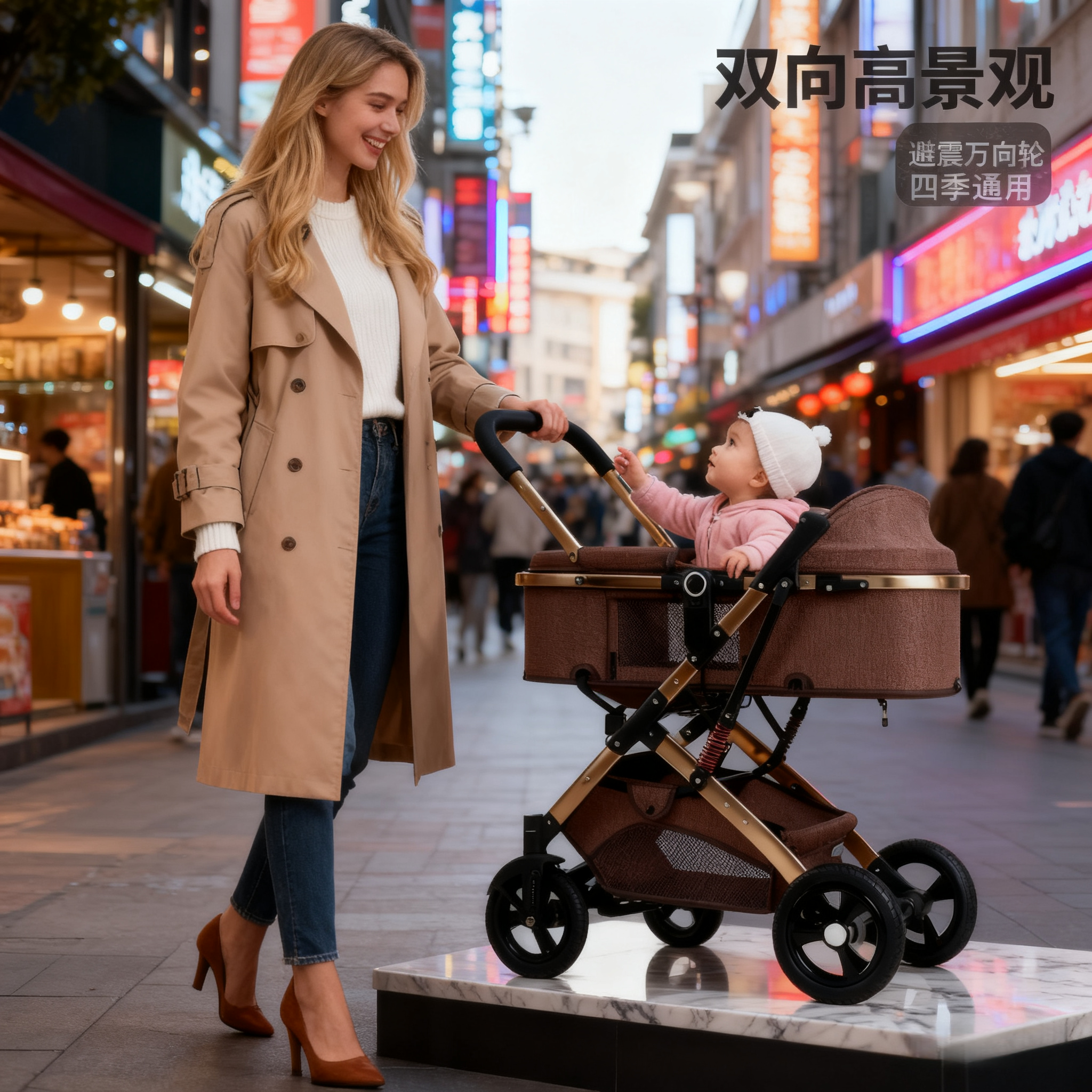 婴儿推车可坐可躺折叠双向推车