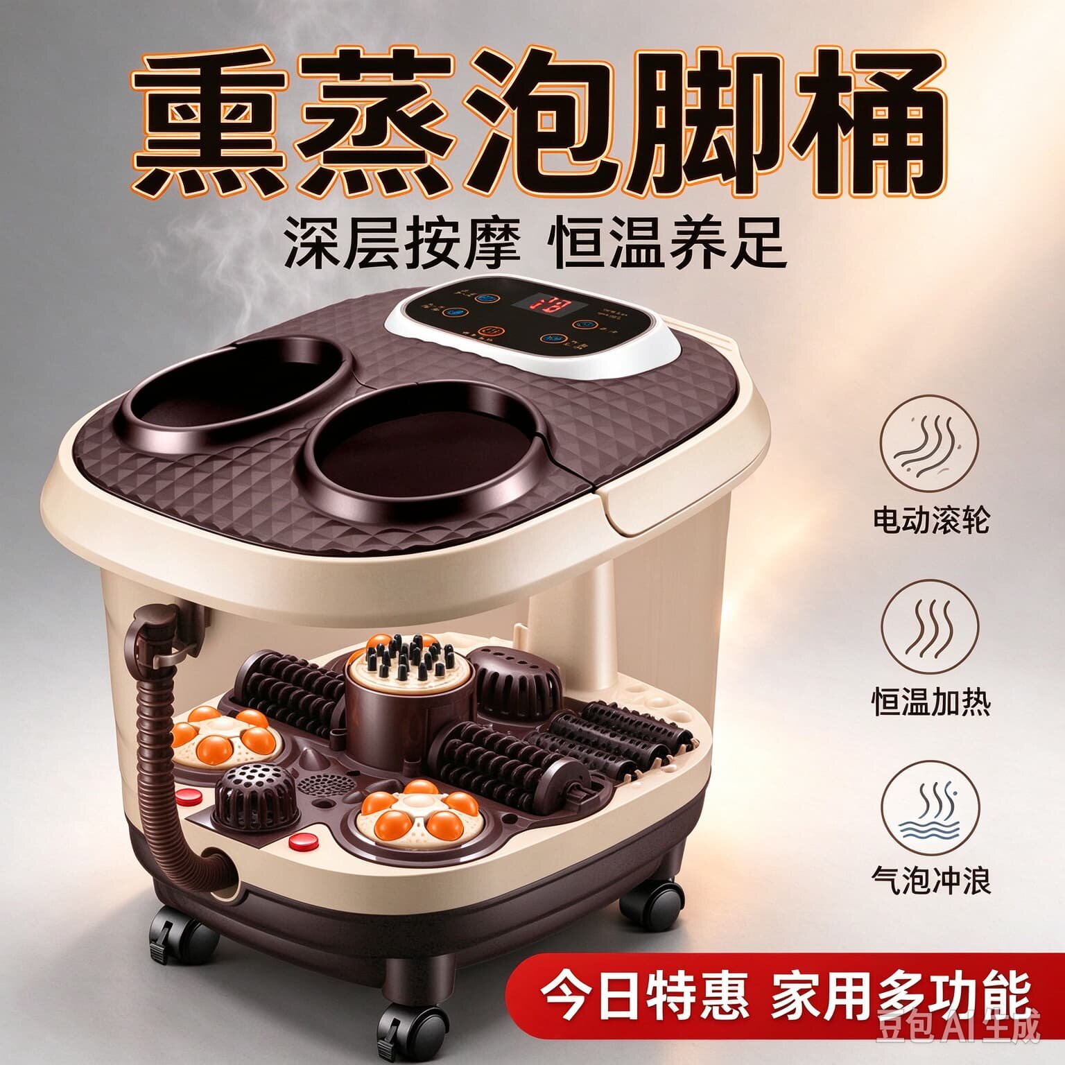 熏蒸足浴盆气泡全自动电动加热恒温家用洗脚盆足疗按摩器泡脚桶深