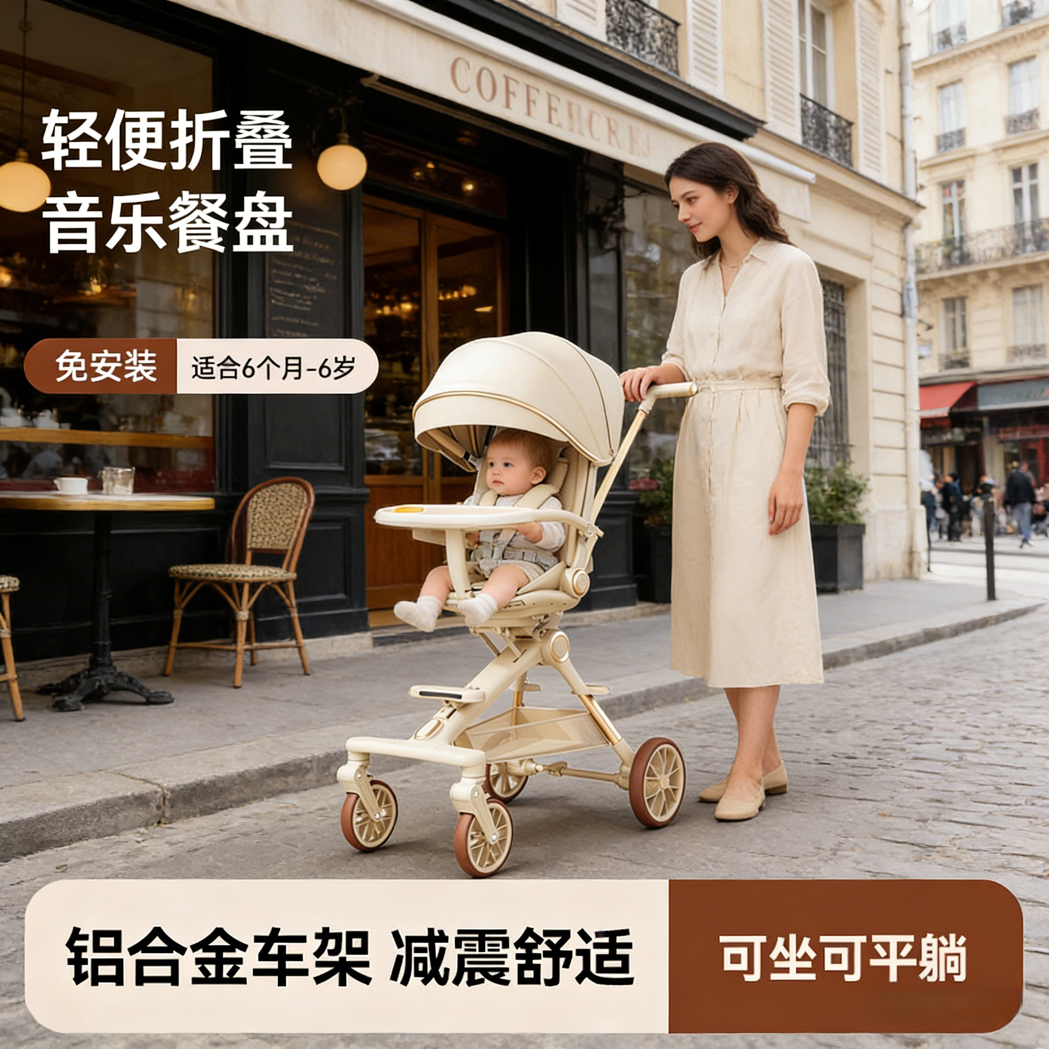 高景观双向避震可坐躺婴儿车