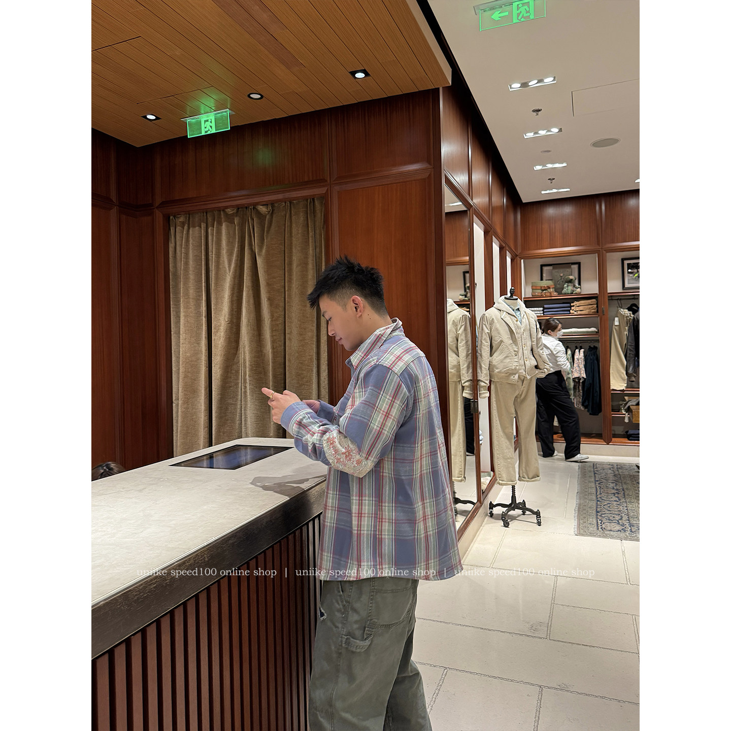 uniike油腻客 RL美式彩色格纹棉质衬衫男翻领复古贴花衬衣外套