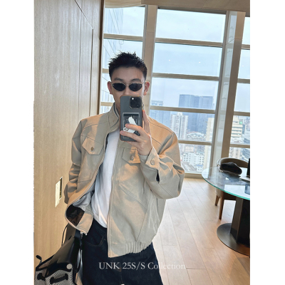 uniike油腻客春季通勤城市狩猎服短版廓型立领夹克外套男雅痞老钱