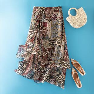 百变穿法 加长款双层面料真丝乔琪异域风情不规则半身裙侧拉链松