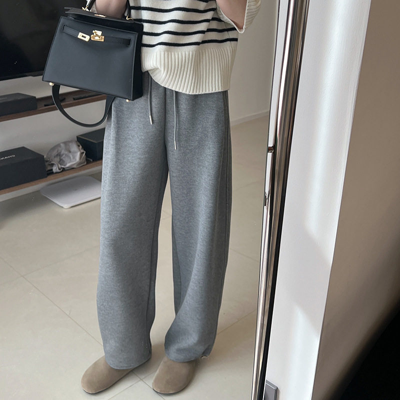 松紧腰灰色运动可调节束休闲裤