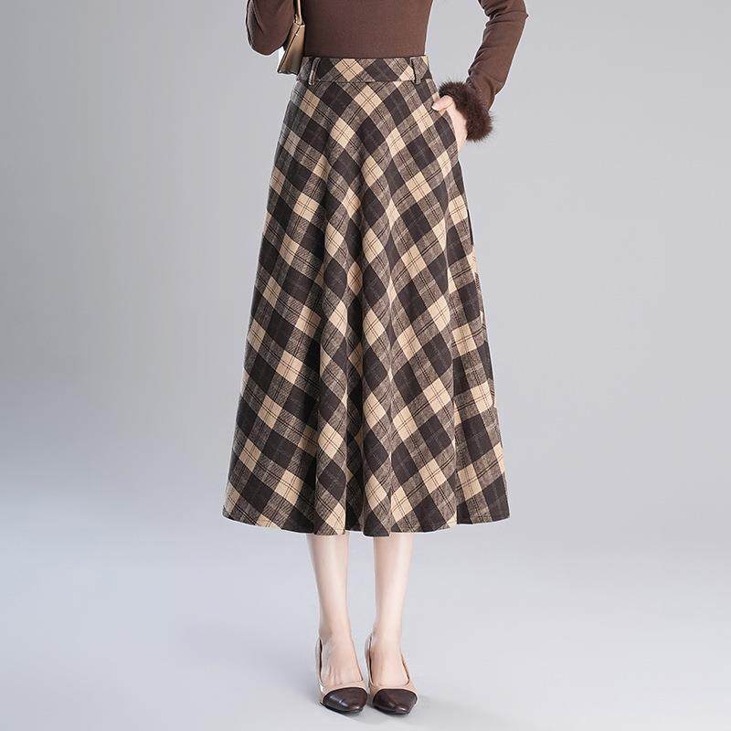 格纹长款垂感修身时尚大摆裙2024年秋冬款通勤复古高腰显瘦半身裙,女装/女士精品,半身裙,淘宝优惠券,粉丝福利购,淘宝优惠卷