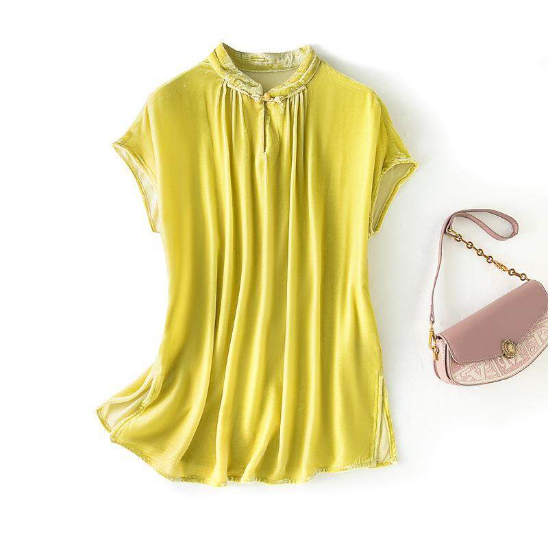 25年夏季新中式丝绒上衣桑蚕丝真丝立领上衣厂家直销支持