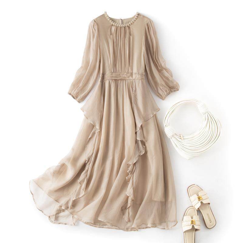 法式连衣裙女白月光仙女裙褶皱收腰订婚裙名媛生日长裙女85064