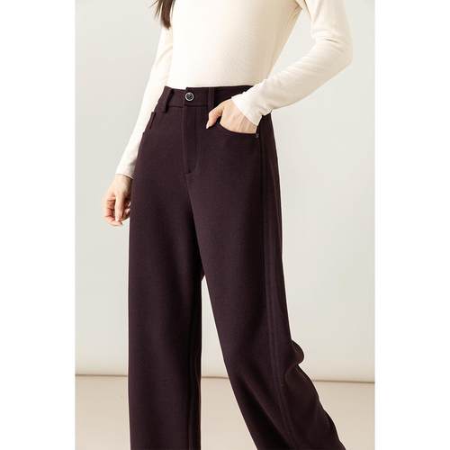 鑫阁毛呢阔腿裤女25新款秋冬加厚香蕉羊毛裤休闲紫色弯刀运动裤子