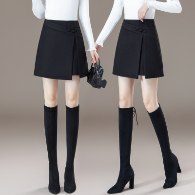 毛呢半身裙女秋冬季不规则配长筒