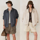 中性休闲老钱风夹克 拉链男女同款 %亚麻外套美式 春宽松立领开衫