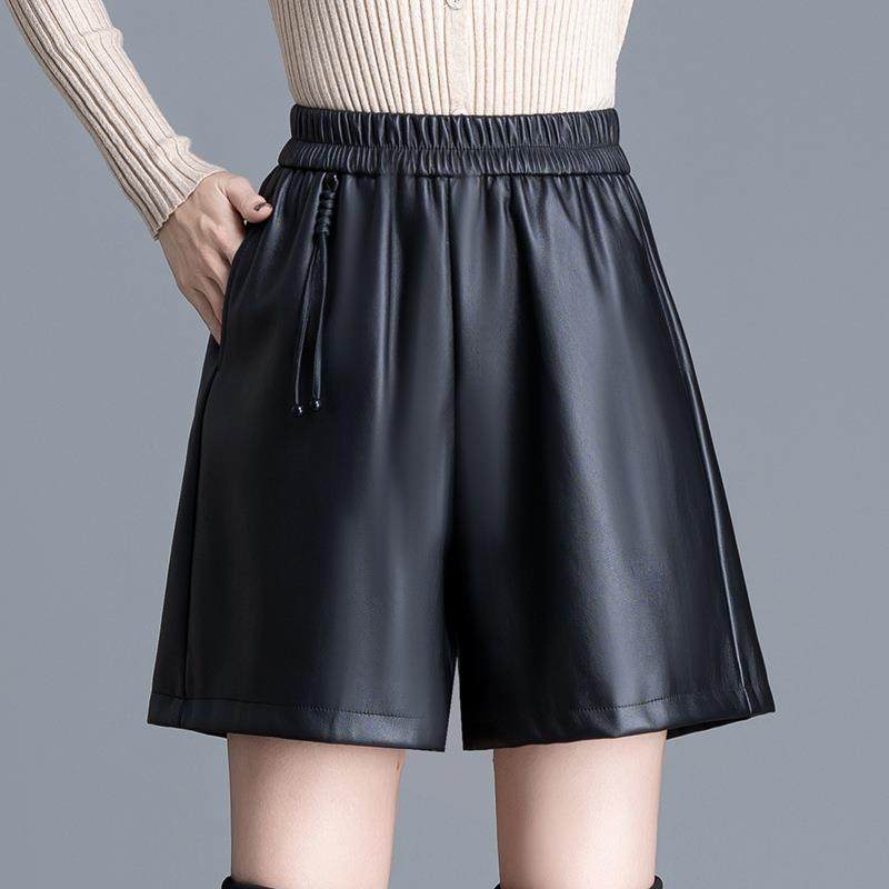 时尚女士皮短裤2024秋冬新款显瘦PU皮裤子靴裤显瘦阔腿女打底裤潮,女装/女士精品,休闲裤,淘宝优惠券,粉丝福利购,淘宝优惠卷