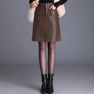 时尚小A字皮裙半身裙女2025秋冬季新款高腰显瘦短裙一步包臀裙子