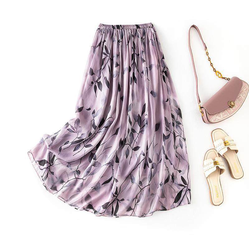 真丝碎花半身裙女夏季2026新款花色今年流行薄款沙滩裙85109