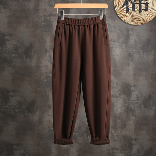 咖色秋冬休闲哈伦萝卜裤