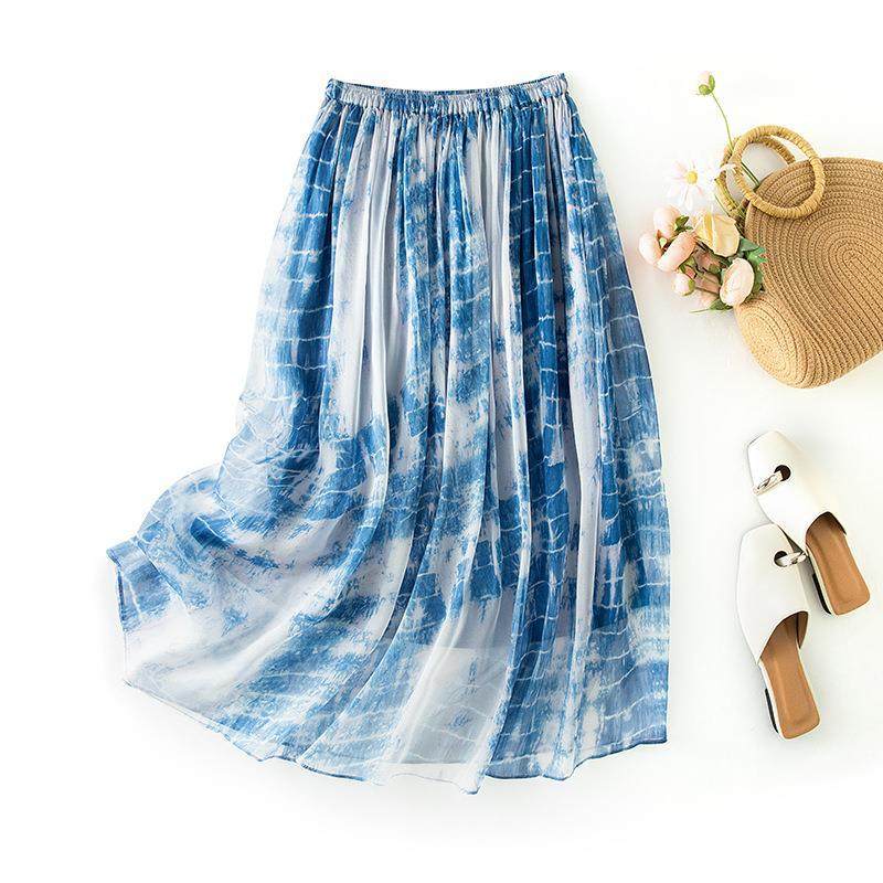 真丝半身裙女春夏高腰显瘦a字垂感长裙 桑蚕丝大摆裙85105