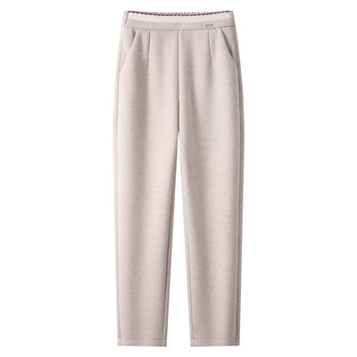 高腰通勤风米白色醋酸羊休闲裤