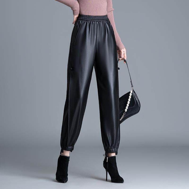 时尚女士皮裤哈伦裤女装2024秋冬新款显瘦PU皮裤子显瘦直筒休闲裤,女装/女士精品,休闲裤,淘宝优惠券,粉丝福利购,淘宝优惠卷