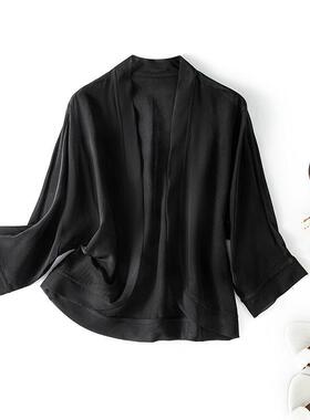 双绉！！！黑色真丝外搭防晒衣短款开衫外小披肩坎肩桑蚕丝85086