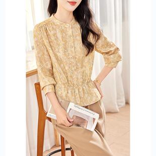 春季 女2026年新款 圆领设计感收腰气质百搭桑蚕丝衬衣 衬衫 真丝长袖