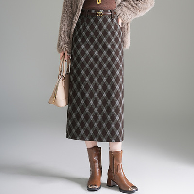 包臀裙气质格子毛呢包臀半身裙
