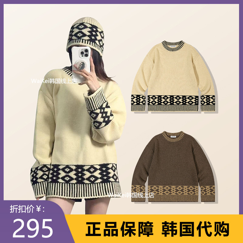 韩国潮牌low classic毛衣迪丽热巴同款新款秋冬拼色保暖毛针织衫