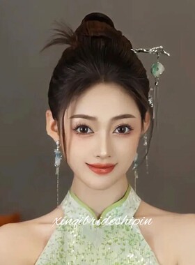 新中式绿色竹子气质流苏耳环小众设计感高级耳饰女款中式发簪饰品