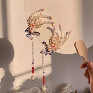 汉服头饰凤凰贝珠烧蓝发夹古风发饰景泰蓝边夹流苏步摇古装配饰品