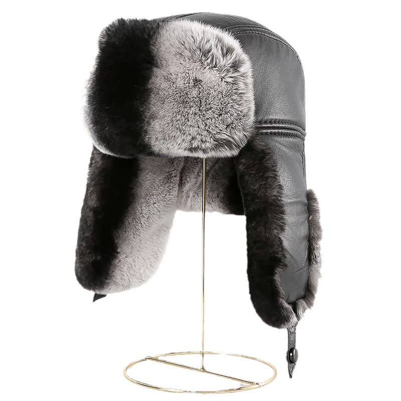 獭兔毛雷锋帽皮草帽男女冬天加厚真羊皮护耳保暖中老年人户外棉帽