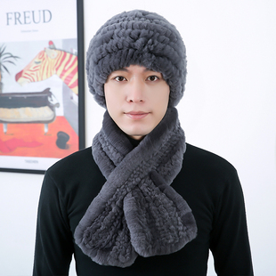 皮草帽子老头帽子冬季女款真獭兔毛爸爸爷爷棉帽中老年人保暖围巾