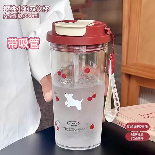 耐高温吸管水杯·双饮口便携水杯