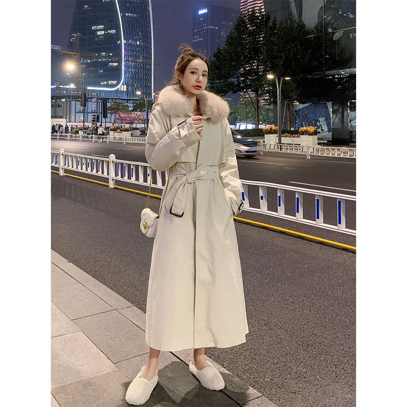 高級感小眾派克羽絨服女2023年新款中長款冬過膝工裝寬松風(fēng)衣外套