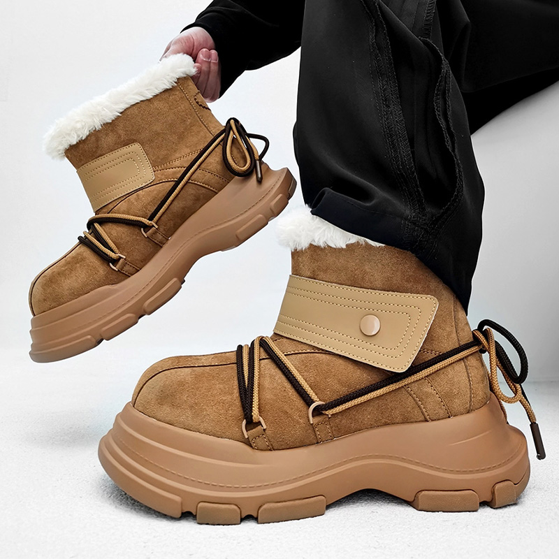 小熊面包丑萌大头雪地靴男冬季加绒保暖高帮东北棉鞋厚底大头靴女