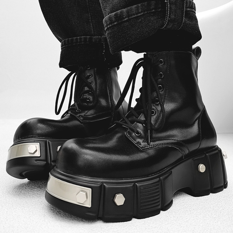 巴黎厚底马丁靴男欧美小众高级感拉链增高机车靴女英伦情侣大头靴