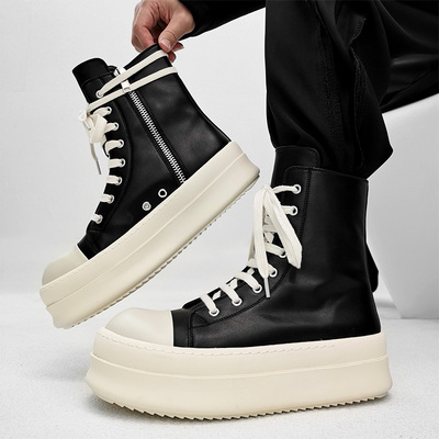 渠道好货潮牌高帮厚底板鞋德比靴