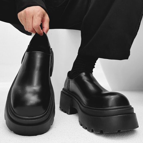 增高7cm大头德比鞋套脚圆头皮鞋