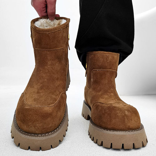 冬季加绒美拉德雪地靴男女反绒皮大头切尔西马丁靴保暖加厚大棉鞋