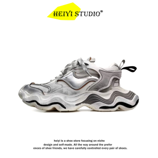 小众巴黎5XL波浪厚底老爹鞋 男女ins潮情侣复古增高做旧脏脏运动鞋