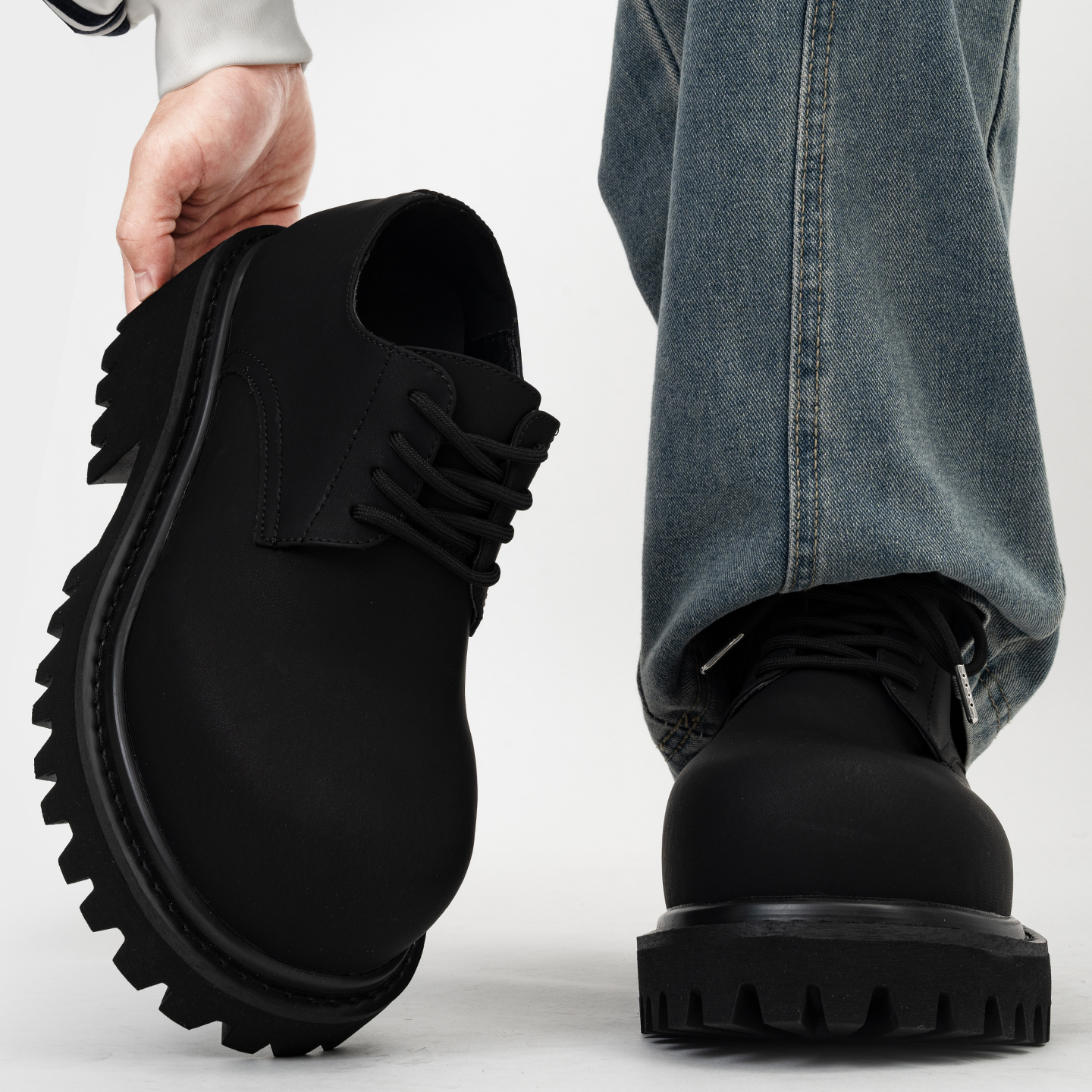 10cm隐形增高德比鞋男美式复古厚底大头鞋黑色哑光高级感休闲皮鞋