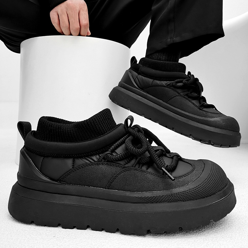 冬季加绒小众黑武士板鞋男东北情侣保暖棉鞋厚底大头面包雪地靴女