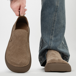 全包复古大头勃肯鞋男磨砂皮一脚蹬厚底乐福鞋休闲增高套脚懒人鞋