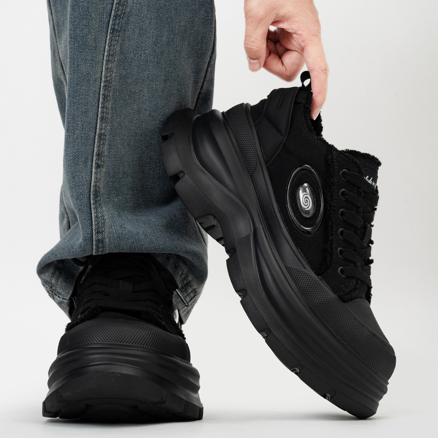 黑武士厚底帆布鞋男女小众复古松糕大头老爹鞋情侣百搭增高板鞋潮