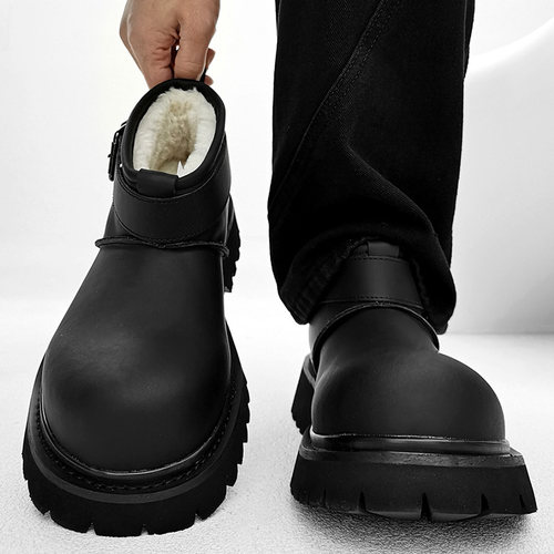 冬季加绒黑武士雪地短靴男女情侣厚底米奇大头德比马丁靴保暖棉鞋
