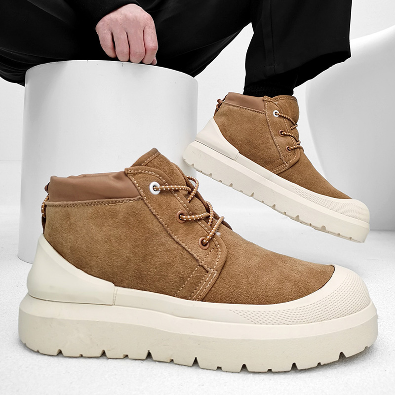 潮牌王一博同款雪地靴男款冬季加绒东北厚底增高马丁靴保暖棉鞋女